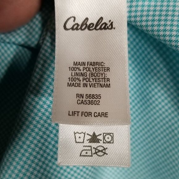 Cabelas Shirt Womens Large Button-Down Regular Fit Long Sleeve Green White - Picture 9 of 10